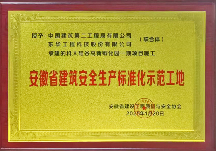 中國化學(xué)東華公司科大硅谷高新孵化園一期項(xiàng)目獲評安徽省建筑安全生產(chǎn)標(biāo)準(zhǔn)化工地